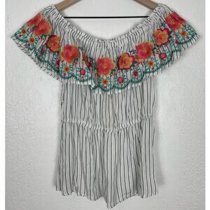 Savanna Jane Floral Embroidered Stripe Off-Shoulder Blouse NWT Size Medium